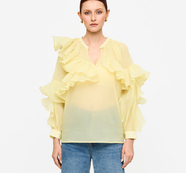 Ruffled V-Neck Blouse - Canary Yellow