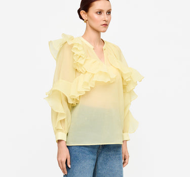 Ruffled V-Neck Blouse - Canary Yellow