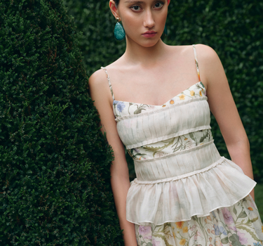 Floral Pleated Peplum Maxi Dress