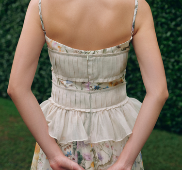 Floral Pleated Peplum Maxi Dress