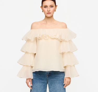 Tiered Ruffle Off-Shoulder Top - Cream