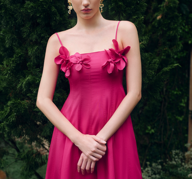 Hand-Appliqué Floral Maxi Dress - Fuchsia Pink