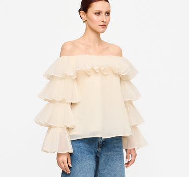 Tiered Ruffle Off-Shoulder Top - Cream