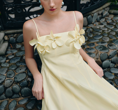 Hand-Appliqué Floral Maxi Dress - Butter Yellow