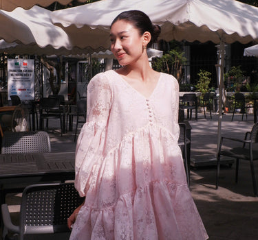 Balloon Sleeve Organza Mini Dress - Pale Pink