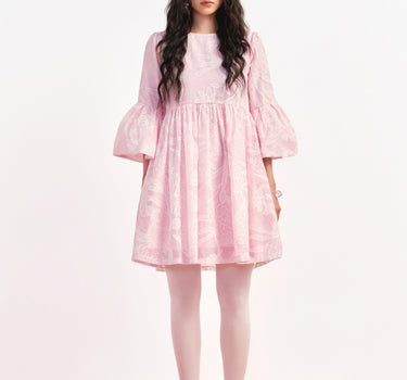 Embroidered Bell-Sleeve Mini Dress - Pale Pink