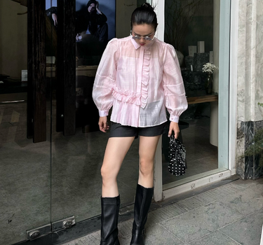 Asymmetrical Pleated Organza Shirt with Inner Cami