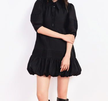Bubble Hem Shirt Dress - Black