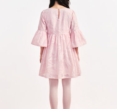 Embroidered Bell-Sleeve Mini Dress - Pale Pink
