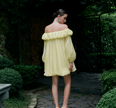 Cloudy Bubble Mini Dress - Pale Yellow