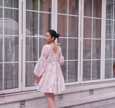 Balloon Sleeve Organza Mini Dress - Pale Pink