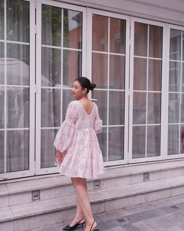 Balloon Sleeve Organza Mini Dress - Pale Pink - S Balloon Sleeve Organza Mini Dress - Pale Pink - S