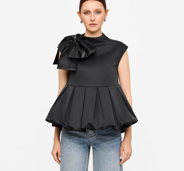 Lustrous Bow Balloon Top - Black