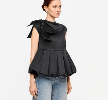 Lustrous Bow Balloon Top - Black