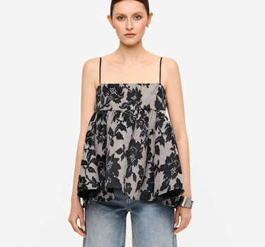 Volume Jacquard Babydoll Top - Black Floral