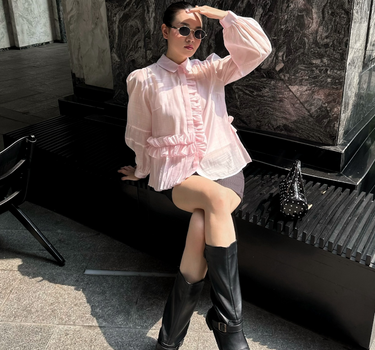 Asymmetrical Pleated Organza Shirt with Inner Cami