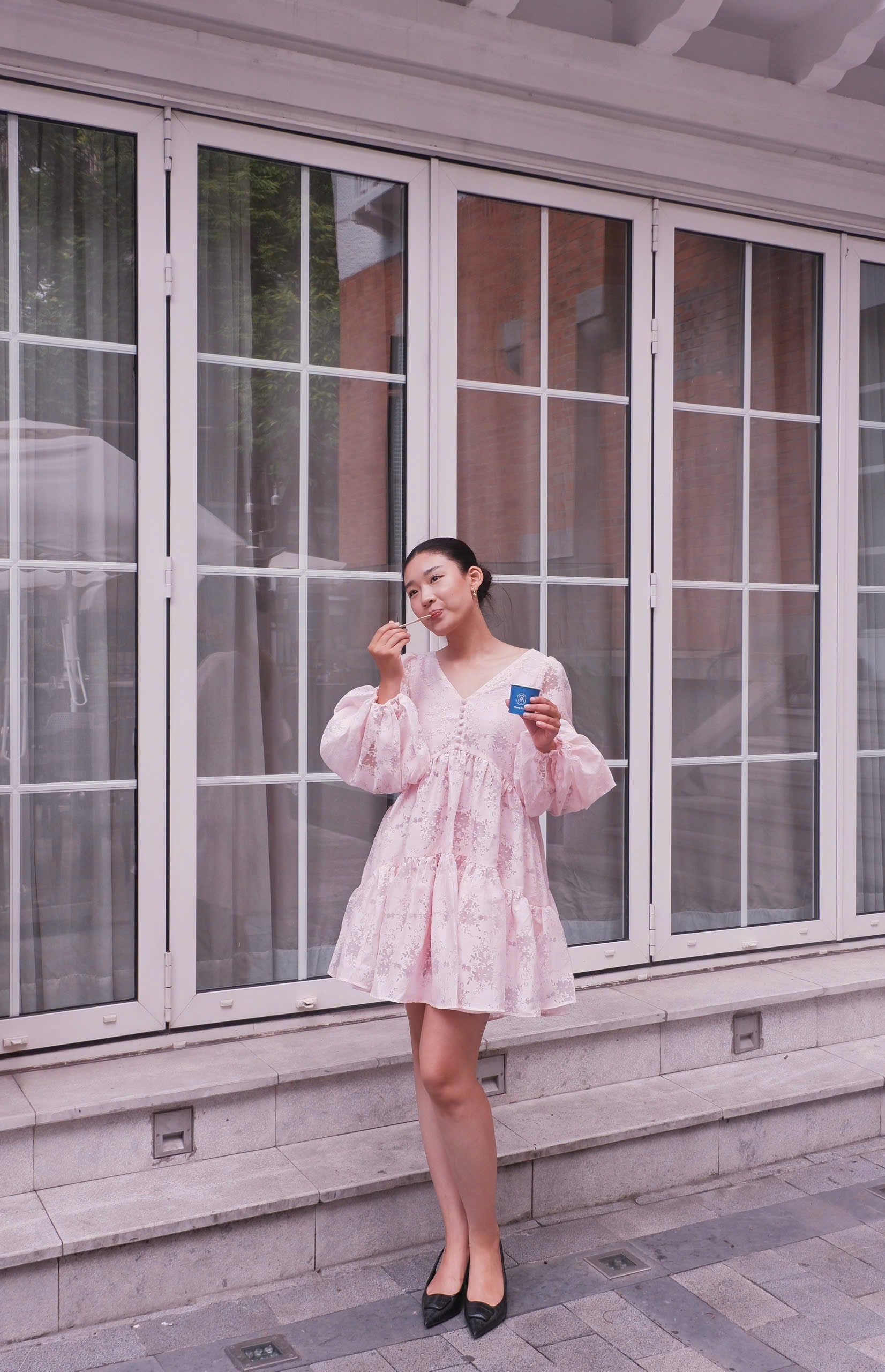 Balloon Sleeve Organza Mini Dress Pale Pink – shopwithlovesg