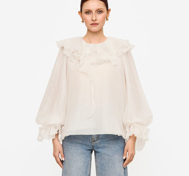 Layered Ruffle Collar Blouse - Off-White