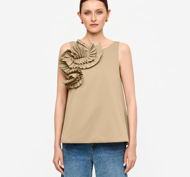 Asymmetric Swirl A-line Top - Khaki