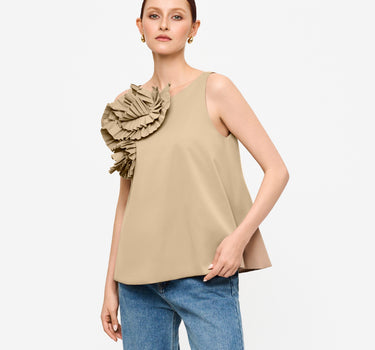 Asymmetric Swirl A-line Top - Khaki