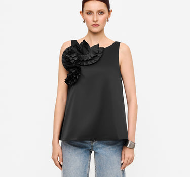 Asymmetric Swirl A-line Top - Black