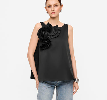 Asymmetric Swirl A-line Top - Black