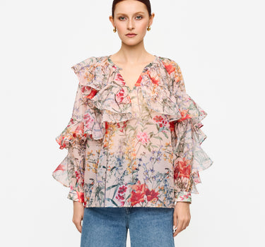 Floral Ruffled V-Neck Blouse
