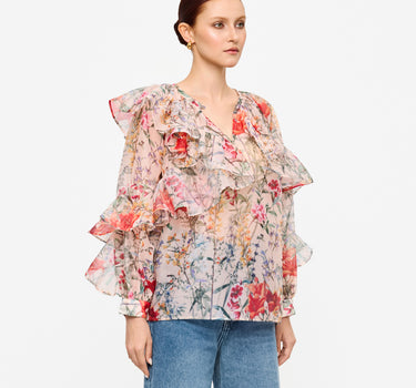 Floral Ruffled V-Neck Blouse