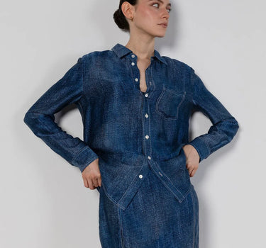 Denim Print 100% Silk Mini Skirt