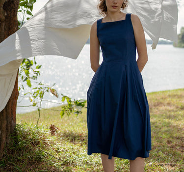 Annecy Cotton Dress in Navy