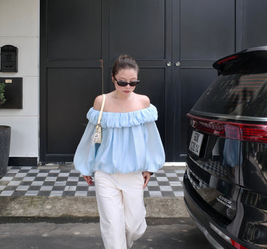 Cloudy Off-Shoulder Top - Baby Blue