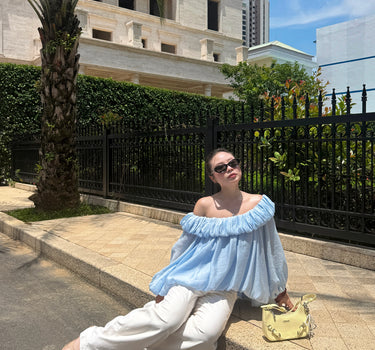Cloudy Off-Shoulder Top - Baby Blue