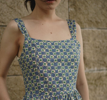 Catching the Sun Cotton Dress in Vintage Blue