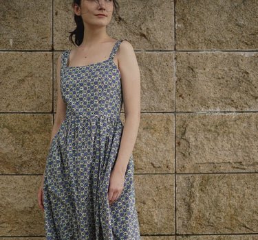 Catching the Sun Cotton Dress in Vintage Blue