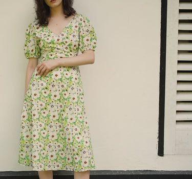 Dessert Over Tea II Cotton Dress in Bustling Greens