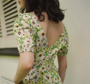 Dessert Over Tea II Cotton Dress in Bustling Greens