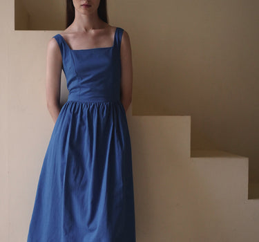 Classic Day Cotton Dress in Calming Blue