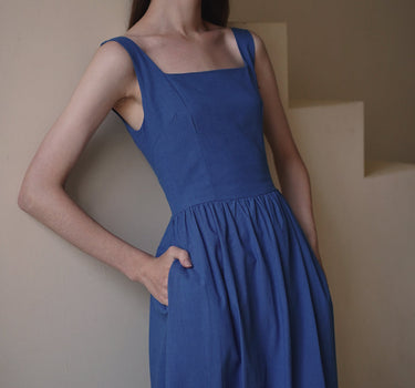 Classic Day Cotton Dress in Calming Blue