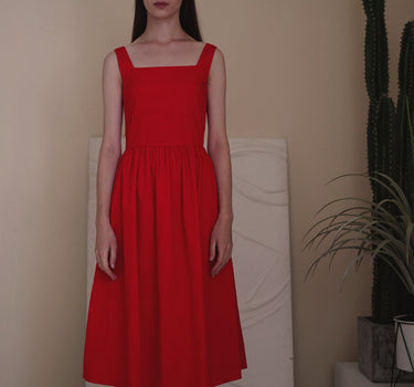 Classic Day Cotton Dress in Ruby Red