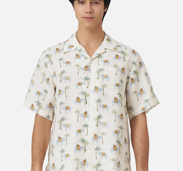 Elephant and Palm Hawaiian Linen Shirt