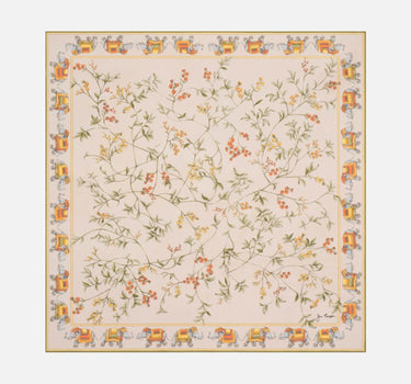 Floral Silk Twill Scarf with Elephant Border