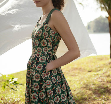 Golden Hour Cotton Dress in Green Haven