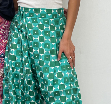 Graphic Floral Silk Twill Zip Fisherman Pants