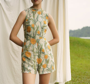 Teatime in the Garden Cheongsam Romper in Lively Hues