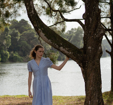 Old Time Charm Cotton Dress in Soft Blue