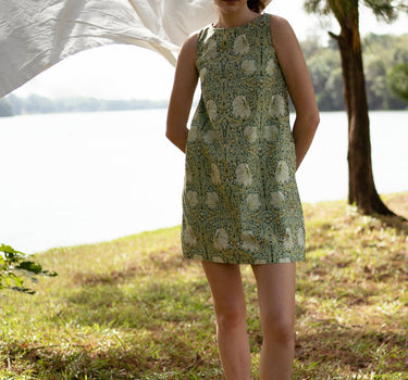 Pancakes for Dinner Cotton Dress in Green Harmony