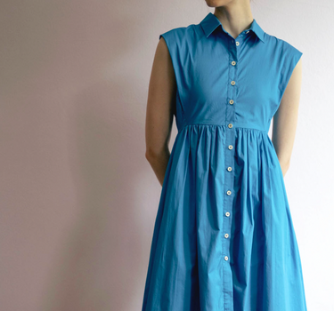 Memory Lane Cotton Dress in Blue