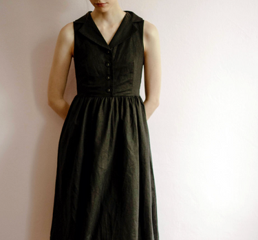 Vintage Sunshine Linen Dress in Black