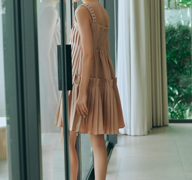Hand-Pleated Smocked Mini Dress