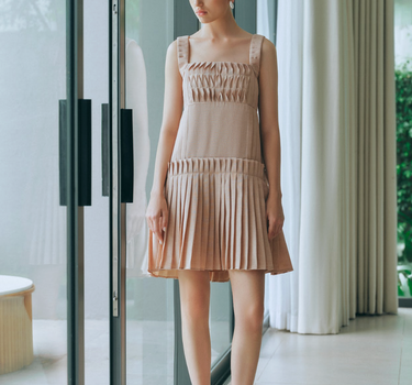 Hand-Pleated Smocked Mini Dress